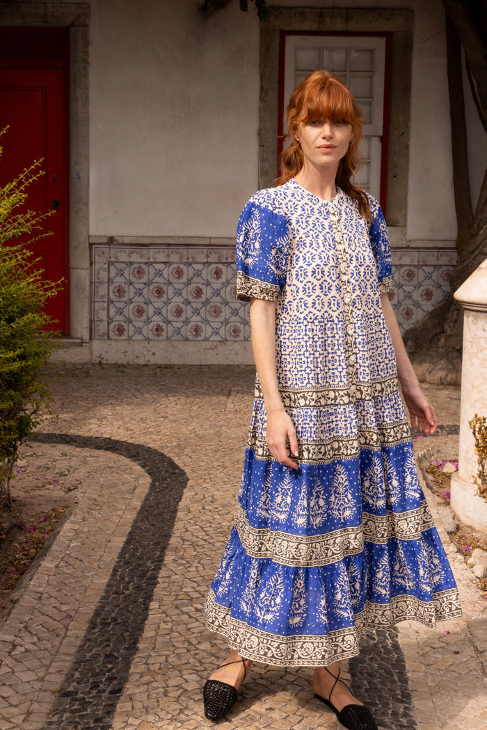 Scoop Tiered Midi- Jaisalmer Cobalt