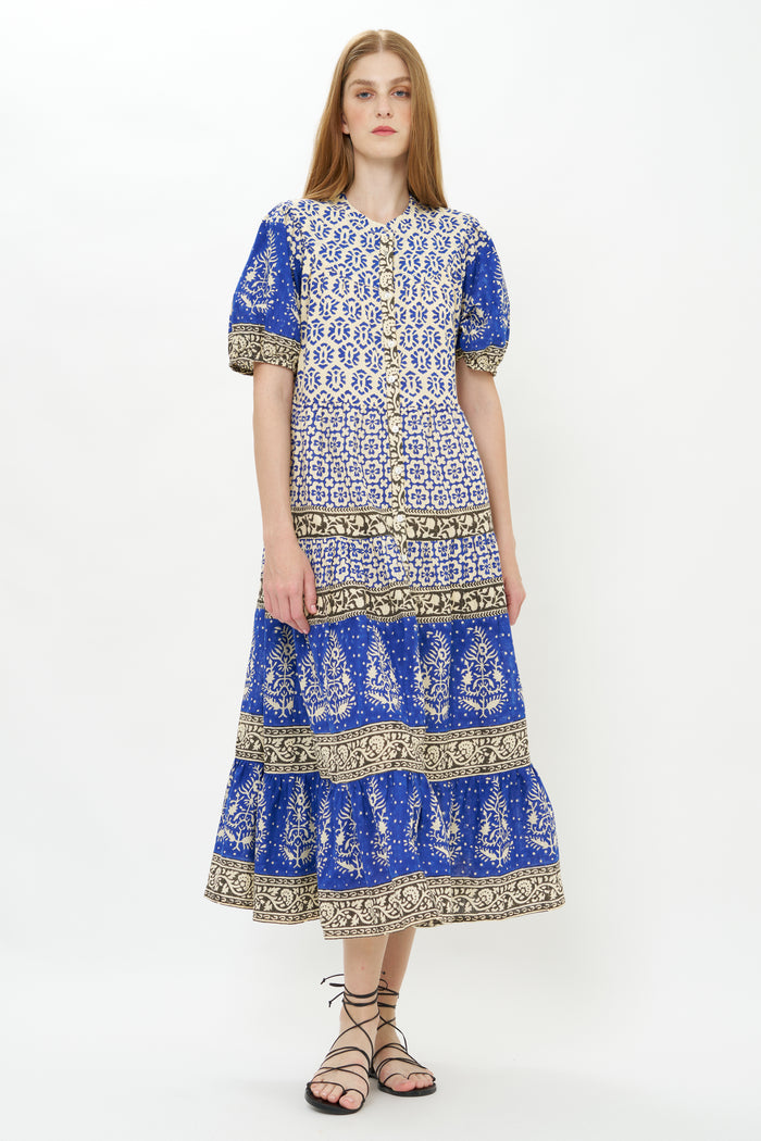 Scoop Tiered Midi- Jaisalmer Cobalt