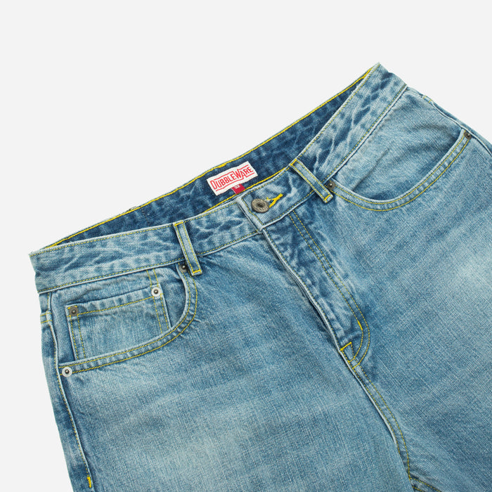 SELVEDGE STRAIGHT LEG WORK DENIM JEANS - STONE WASH