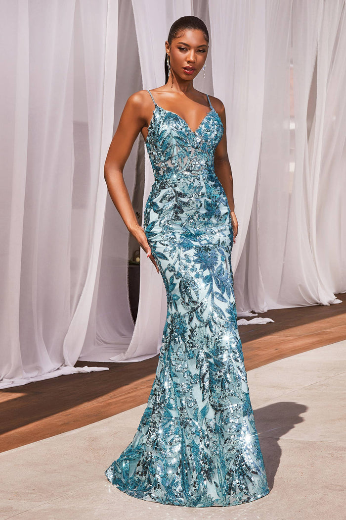 SEQUIN PRINTED FITTED GOWN