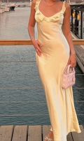 Sheath Straps Floor-length Satin Long Yellow Evening Dress Prom Dresses