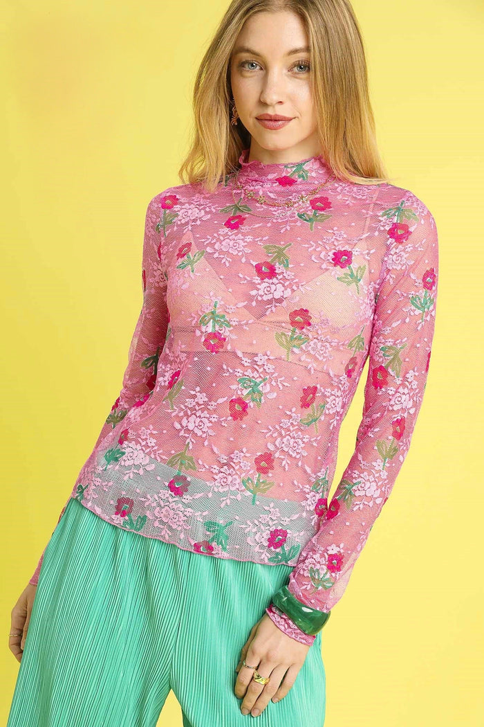 Sheer Floral Lace Pink Top