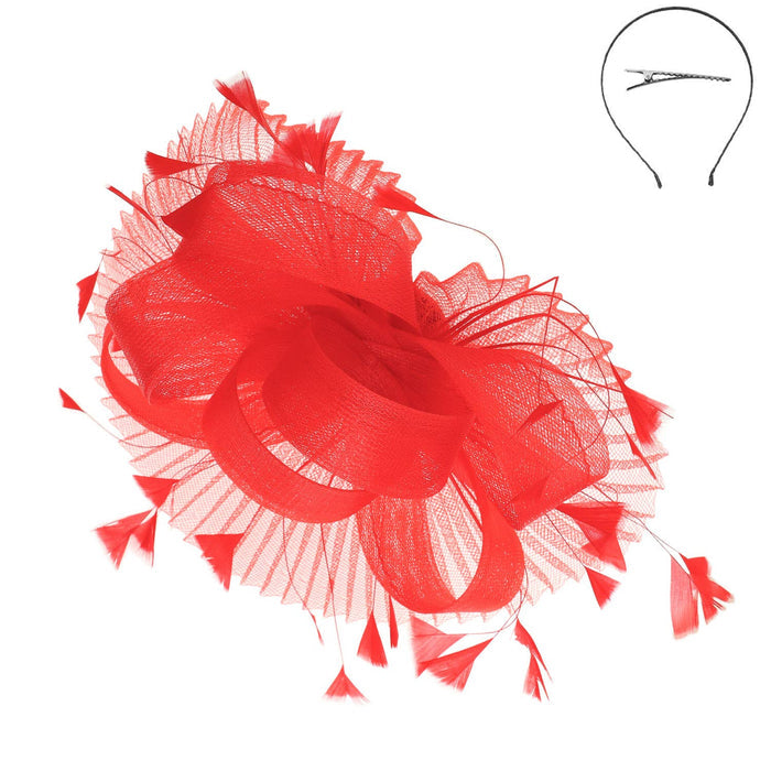 Sheer Mesh Loop Feather Spray Fascinator with Headband