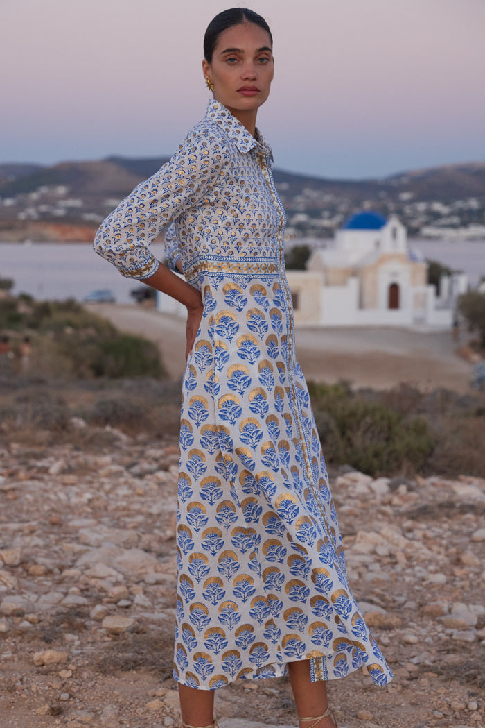 Shirt Dress Maxi- Arbor Blue
