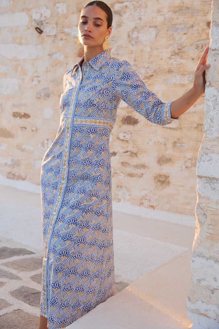 Shirt Dress Maxi- Florence Blue