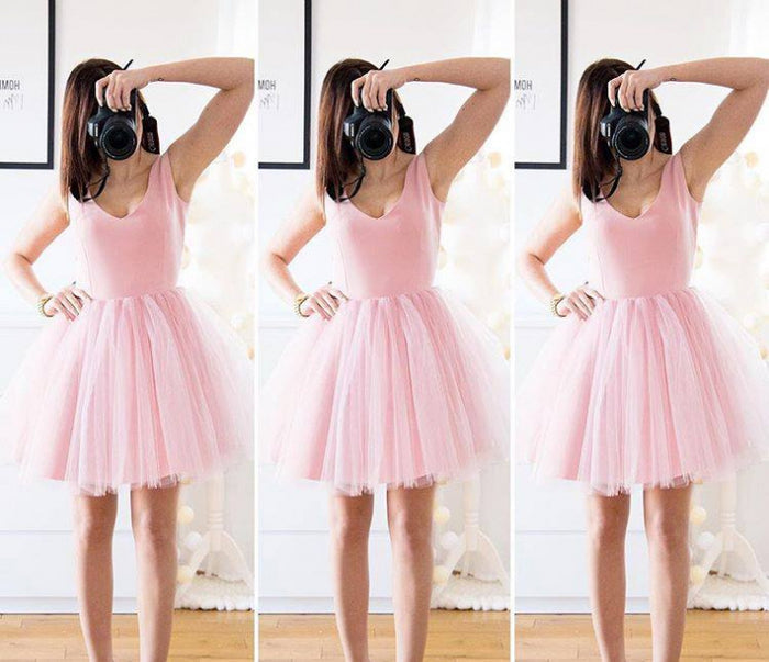 Short A Line V Neck Red/Blue/Pink Prom Dresses, Short V Neck Formal Graduation Homecoming Dresses