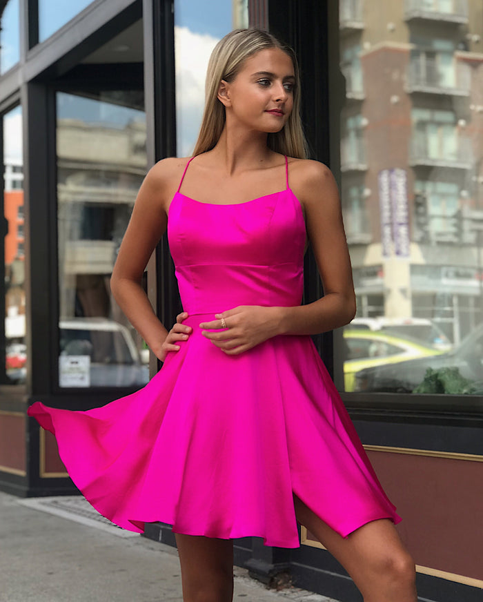 Short Pink Backless Prom Dresses, Short Pink Backless Formal Graduation Homecoming Dresses