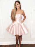 Short Pink Prom Dress with Pockets, Short Pink Formal Homecomig Dresses