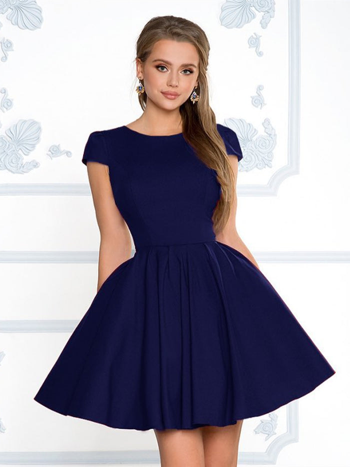 Short Sleeves Short Navy Blue Red Burgundy Prom Dresses, Short Sleeves Short Graduation Homecoming Formal Dresses