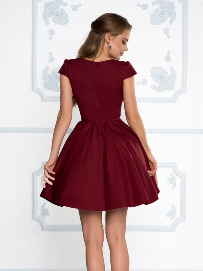 Short Sleeves Short Navy Blue Red Burgundy Prom Dresses, Short Sleeves Short Graduation Homecoming Formal Dresses Back