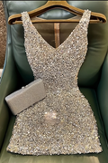 Silver Bodycon Homecoming Dresses V-Neck Mini Party Dress