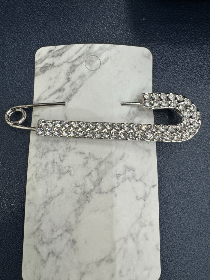Silver Rhinestone Safety Pin Brooch