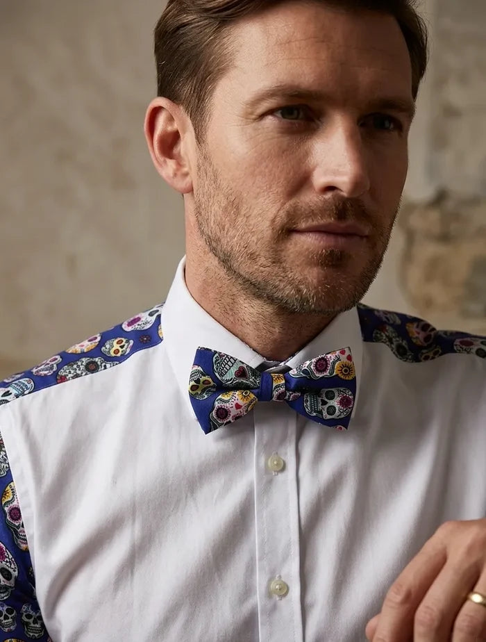 Skull Print Tuxedo Shirt Plain Front Panel