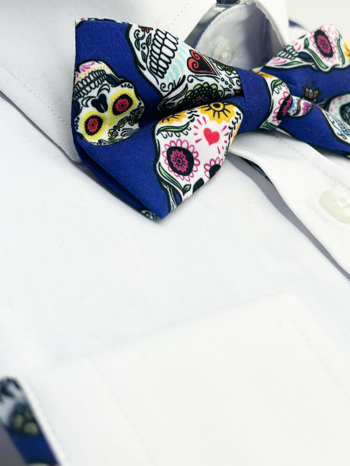 Skull Print Tuxedo Shirt Plain Front Panel-Makrom