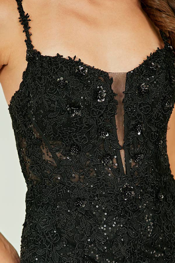 Sleeveless Lace Shoulder Straps Lace Mini Dress