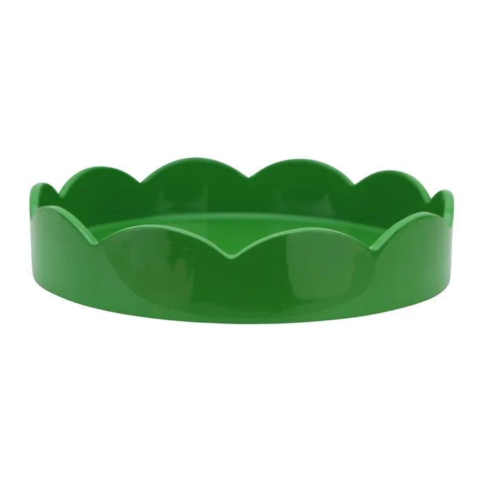 Small 8.5" Round Leaf Green Scalloped Lacquer Decorative Tray by Addison Ross