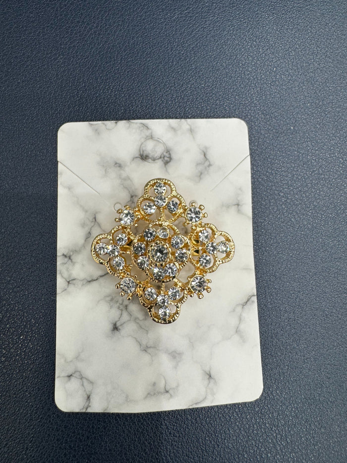 Small Gold and Rhinestone Brooch