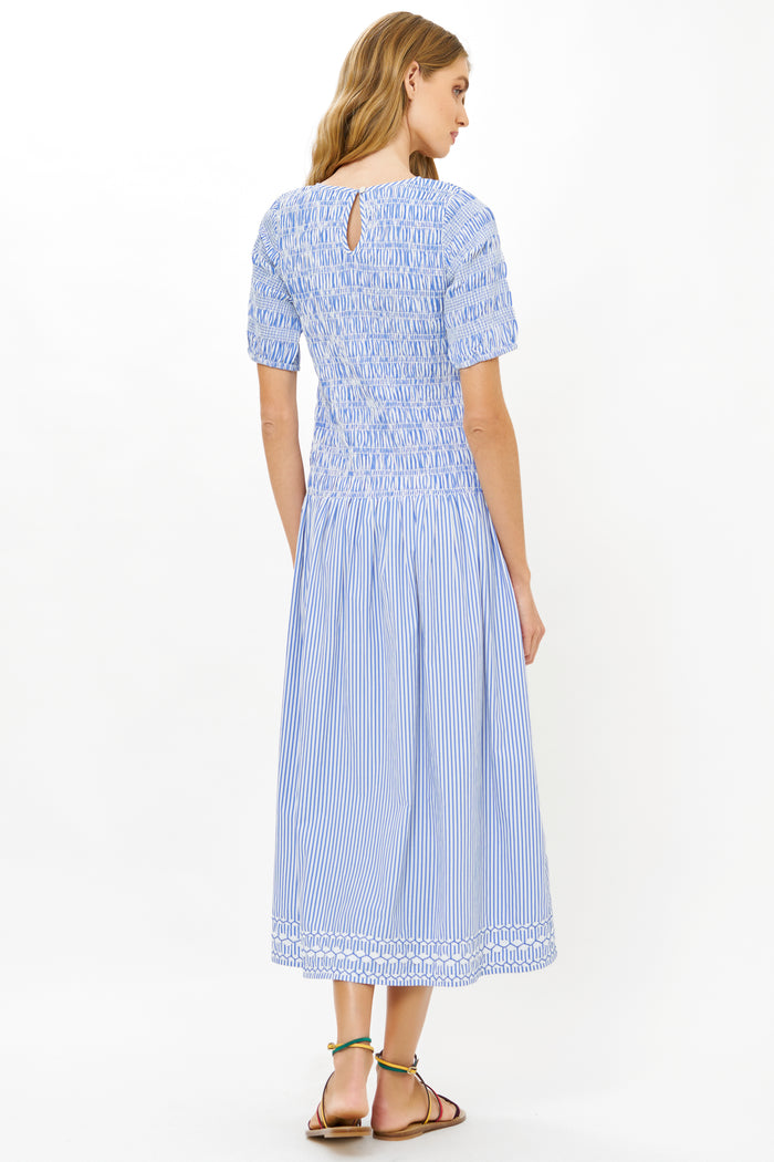 Smocked Drop Waist Maxi- Sconset Blue