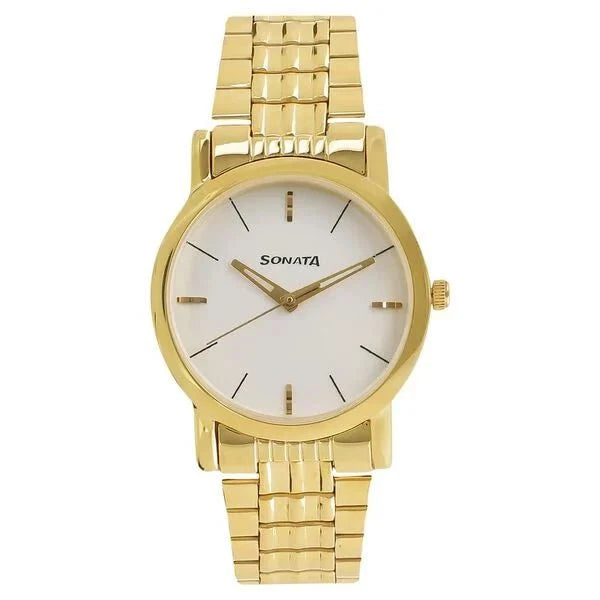 Sonata Quartz Analog White Dial Metal Strap Watch for Men - Ashoka Watch Company