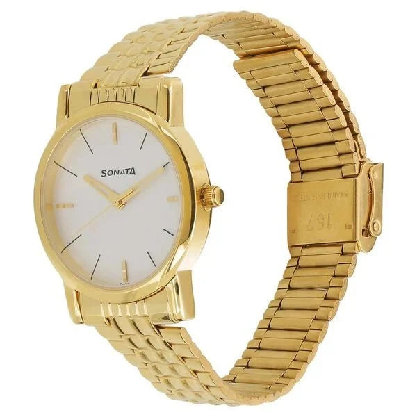 Sonata Quartz Analog White Dial Metal Strap Watch for Men - Ashoka Watch Company