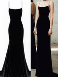 Spaghetti Straps Black Mermaid Long Prom Dresses, Black Mermaid Long Formal Evening Dresses