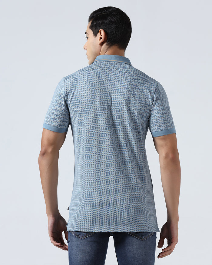 Steel Blue Printed Polo - Mini