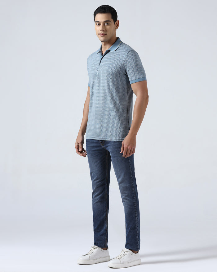 Steel Blue Printed Polo - Mini