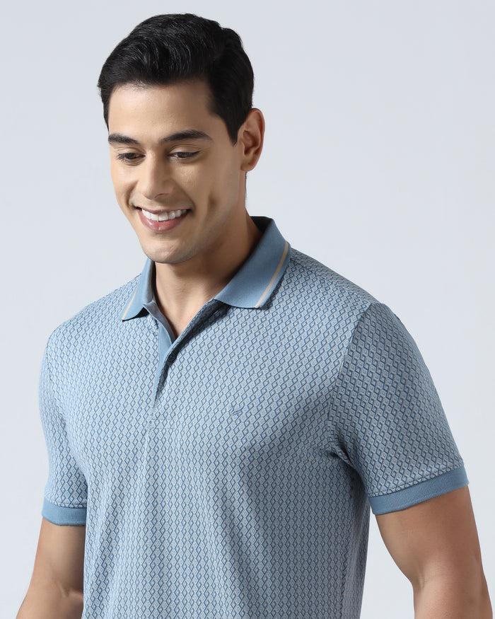 Steel Blue Printed Polo - Mini