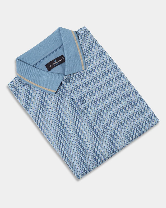 Steel Blue Printed Polo - Mini