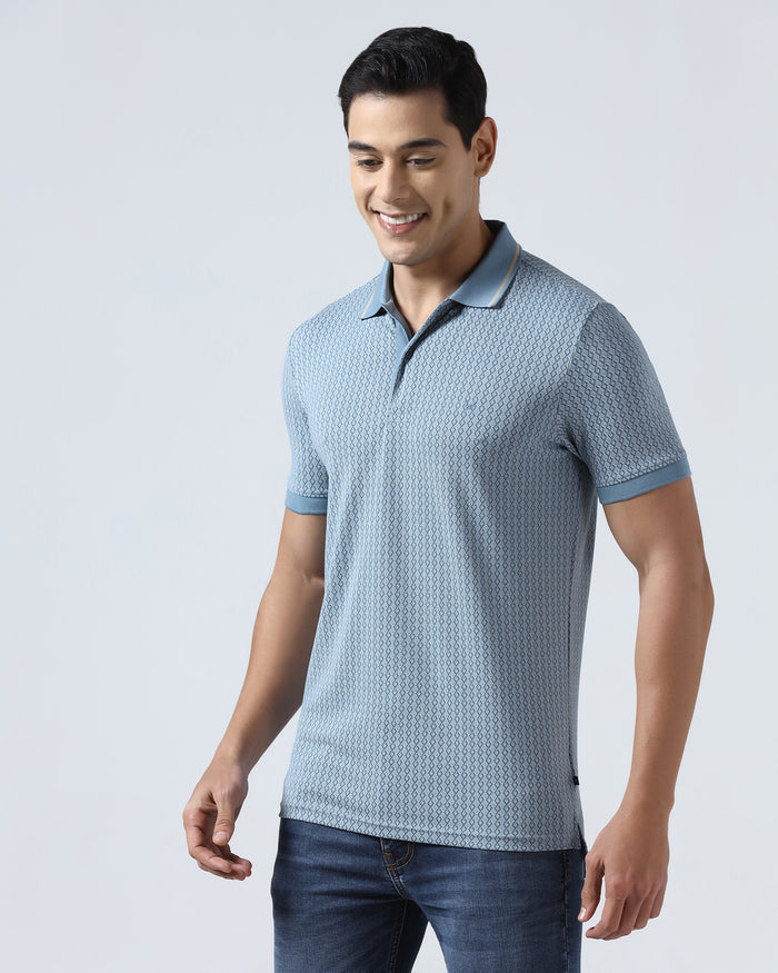 Steel Blue Printed Polo - Mini