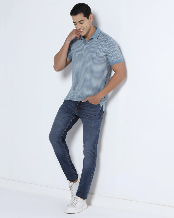 Steel Blue Printed Polo - Mini