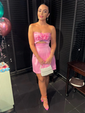 Strapless Pink Homecoming Dress，Chic Pink Party Dress