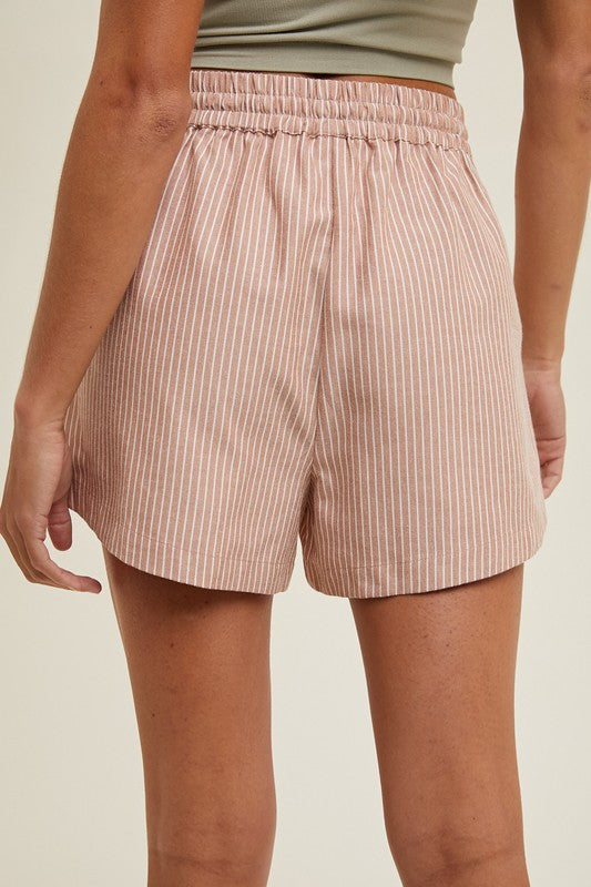 Wishlist Caramel and white striped elastic waist drawstring shorts