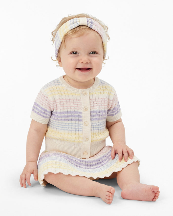 Sweater Knit Skirt Set with Headband in Striped Pastel