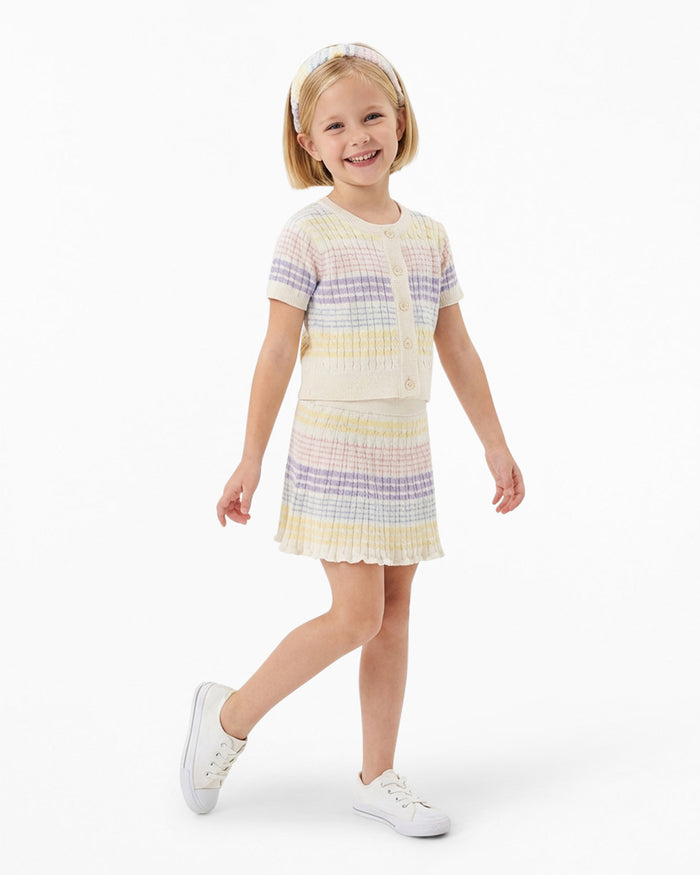 Sweater Knit Skirt Set with Headband in Striped Pastel