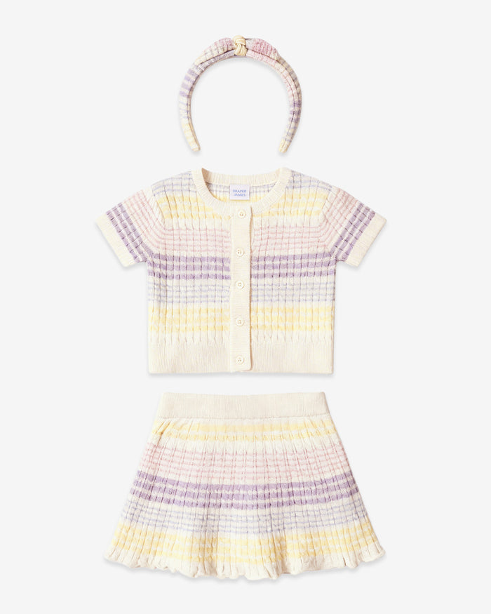 Sweater Knit Skirt Set with Headband in Striped Pastel