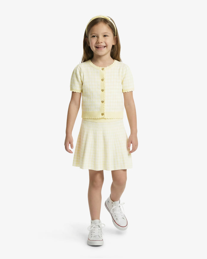 Sweater Knit Skirt Set with Headband in Yellow