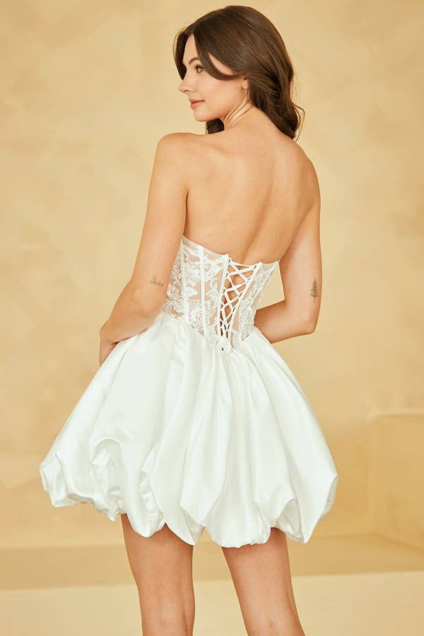 Sweetheart Lace Top Bubble Short Dress