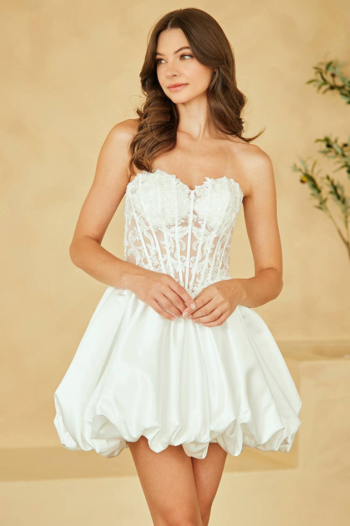 Sweetheart Lace Top Bubble Short Dress