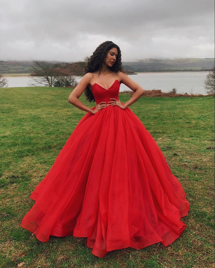 Sweetheart Neck Floor Length Red Prom Gown with Corset Back, Red Long Prom Dresses, Formal Evening Dresses