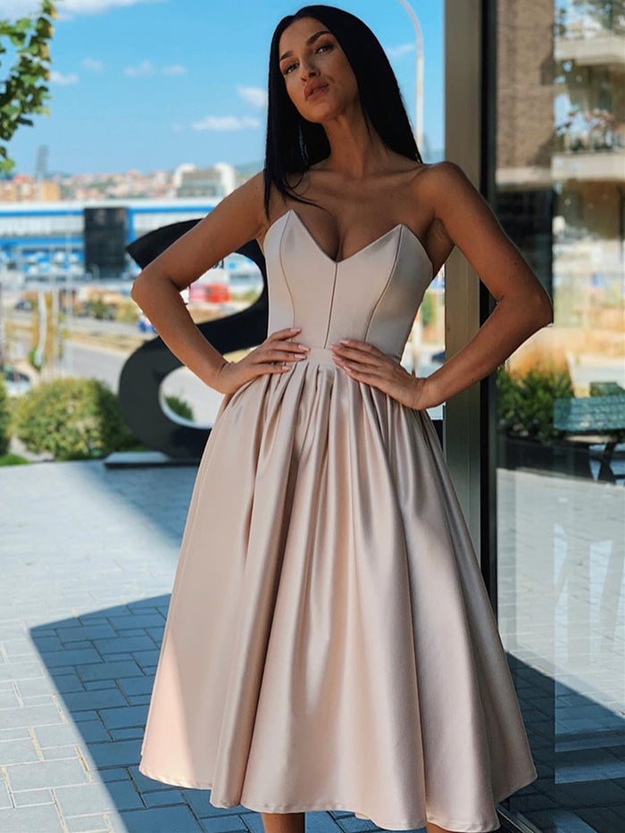 Sweetheart Neck Short Champagne Pink Prom Dresses, Short Champagne Pink Formal Homecoming Dresses