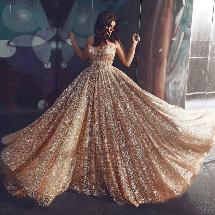 Sweetheart Neck Spaghetti Straps Gold Sequins Prom Dresses, Golden Formal Dresses, Graduation Dresses