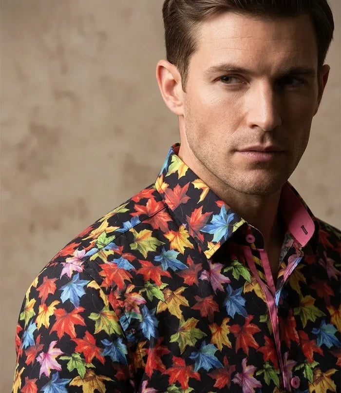 Sycamore Leaf Print Shirt with Matching Handkerchief