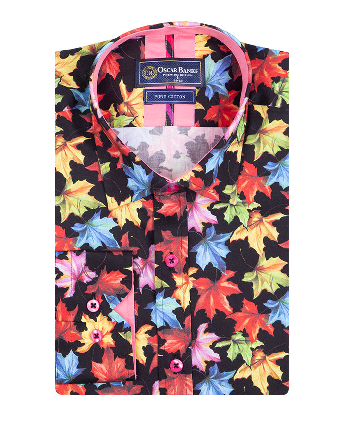 Sycamore Leaf Print Shirt with Matching Handkerchief-Makrom