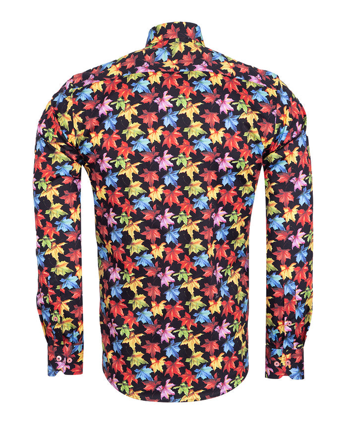 Sycamore Leaf Print Shirt with Matching Handkerchief-Makrom