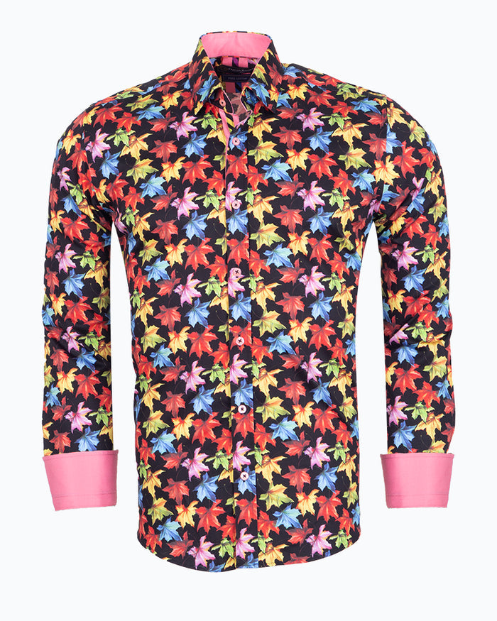 Sycamore Leaf Print Shirt with Matching Handkerchief-Makrom