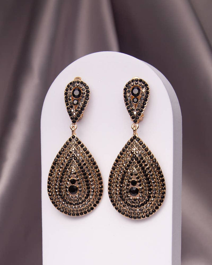 Teardrop Shaped Crystal Pave Clip-On Earrings