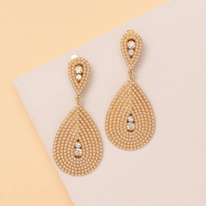Teardrop Shaped Crystal Pave Clip-On Earrings