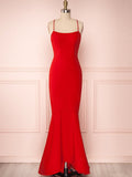 Thin Straps Red Mermaid Prom Dresses, Red Mermaid Formal Graduation Evening Dresses