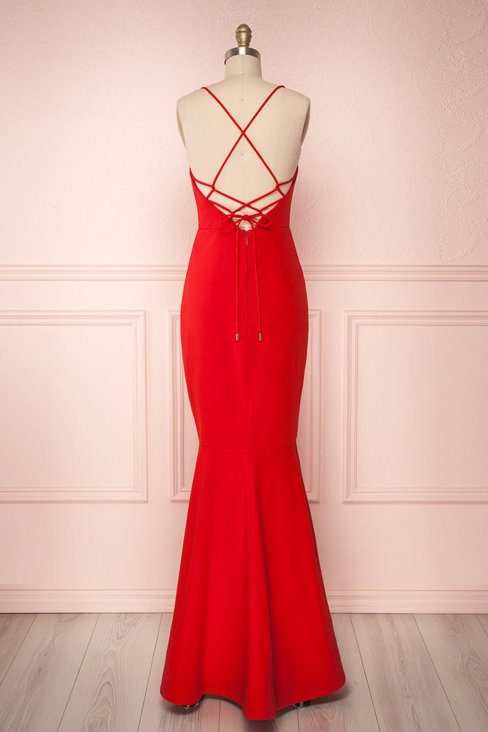 Thin Straps Red Mermaid Prom Dresses, Red Mermaid Formal Graduation Evening Dresses